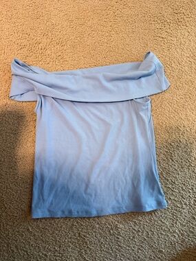 Express Light Blue Off-the-Shoulder Ribbed Top